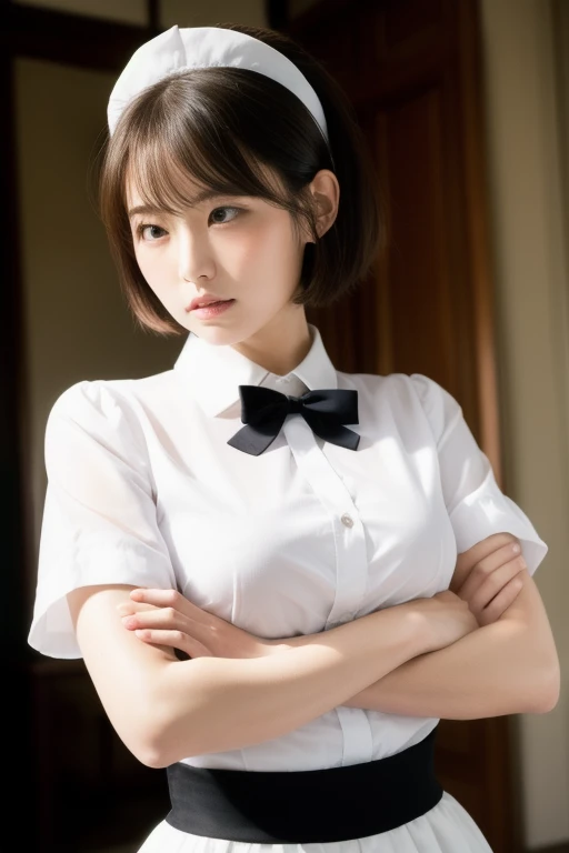 (8k, RAW Photos, Highest quality, masterpiece:1.2), (Realistic, photo-Realistic:1.37), Very detailed,
1 girl,cute, alone,Dark Room,Detailed room,night,Sitting,Date,(Red nose),(smile:1.1),(Mouth closed),Large Breasts, seductive smile, Large opening, Professional Lighting, Sony A7R4, Zesse 50mm f1.8,
Medium chest,Beautiful attention to detail,(Collared shirt:1.1), bow tie,Pleated skirt,(short hair:1.2),Floating Hair