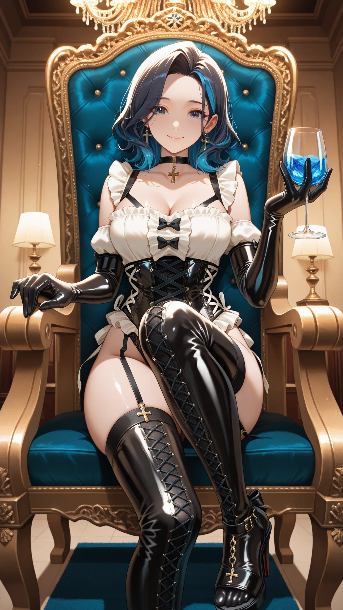 score_9, score_8_up, score_7_up, rem_\(re:zero\)
blue_eyes,hair_over_one_eye,short_hair,blue_hair,hair_ribbon,roswaal_mansion_maid_uniform, 1girl, solo, sitting, crossed legs, from below
Masterpiece, best quality, detailed eyes, perfect face, award winning, hyper-realistic