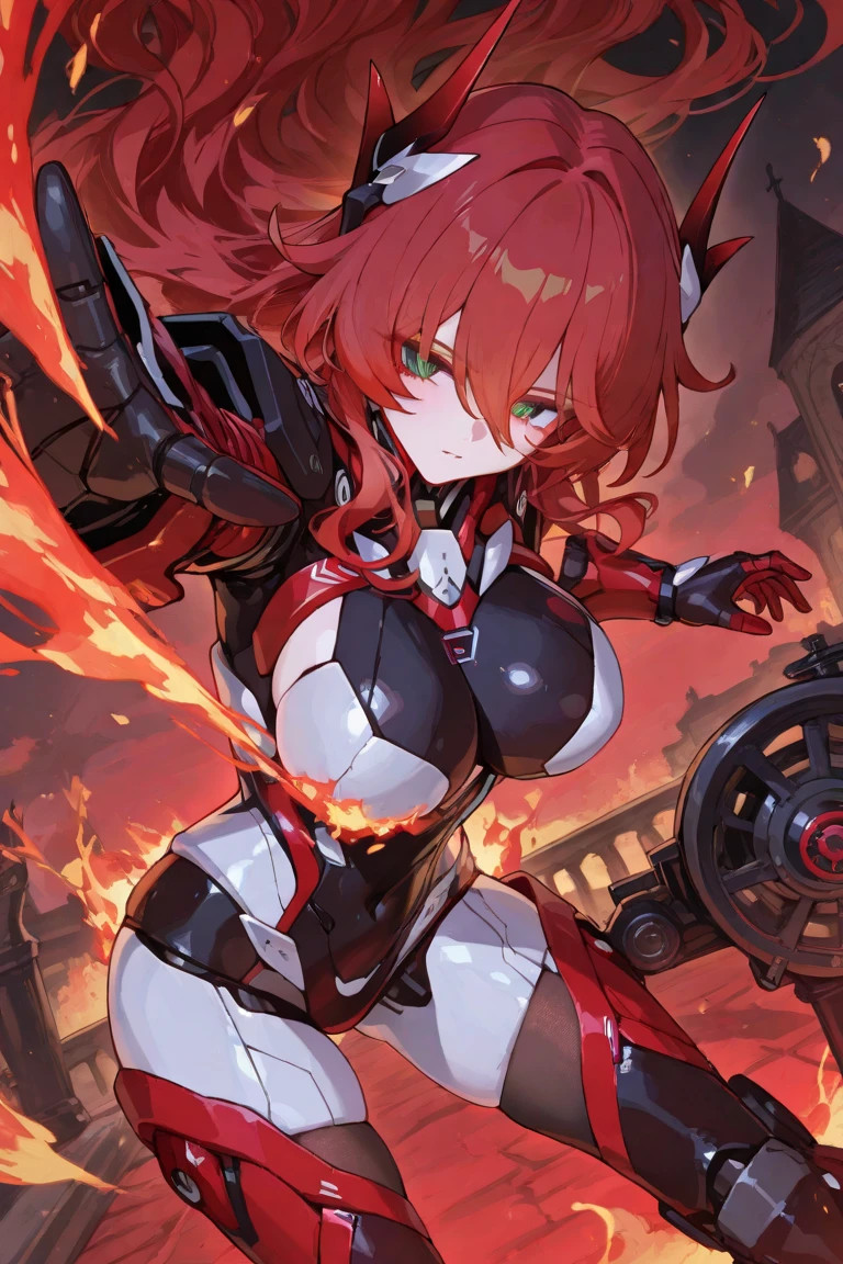 (Close-up:1.3),Realistic,highest quality, Ultra Detail, High-quality CG rendering, The most delicate and beautiful, Floating softly, High resolution, (1 girl), (Highest quality,4K,8K,masterpiece:1.2),(All red hair:1.5), (ponytail:1.5),(Red eyes:1.5), (Ultra Girl:1.0), (Red Ultraman bodysuit:1.4),(Slightly larger breasts:1.5),(Clenched Fist:1.2),(Turn your back to your audience:1.3),Ass,(Red gloves:1.3),(Red Shoes:1.3),(Upper Body:1.3)