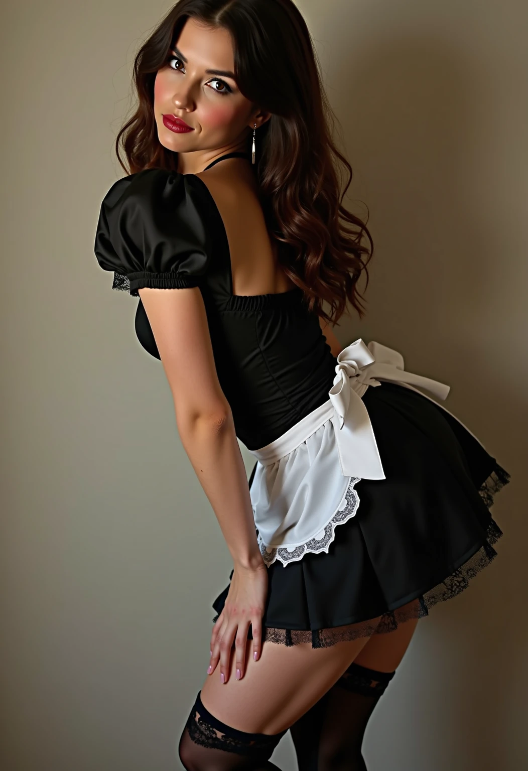Maid ass, very short skirt, high stockings, hard tits, wet bra, full of milk, sexy, butt (liquid soap), little clothes