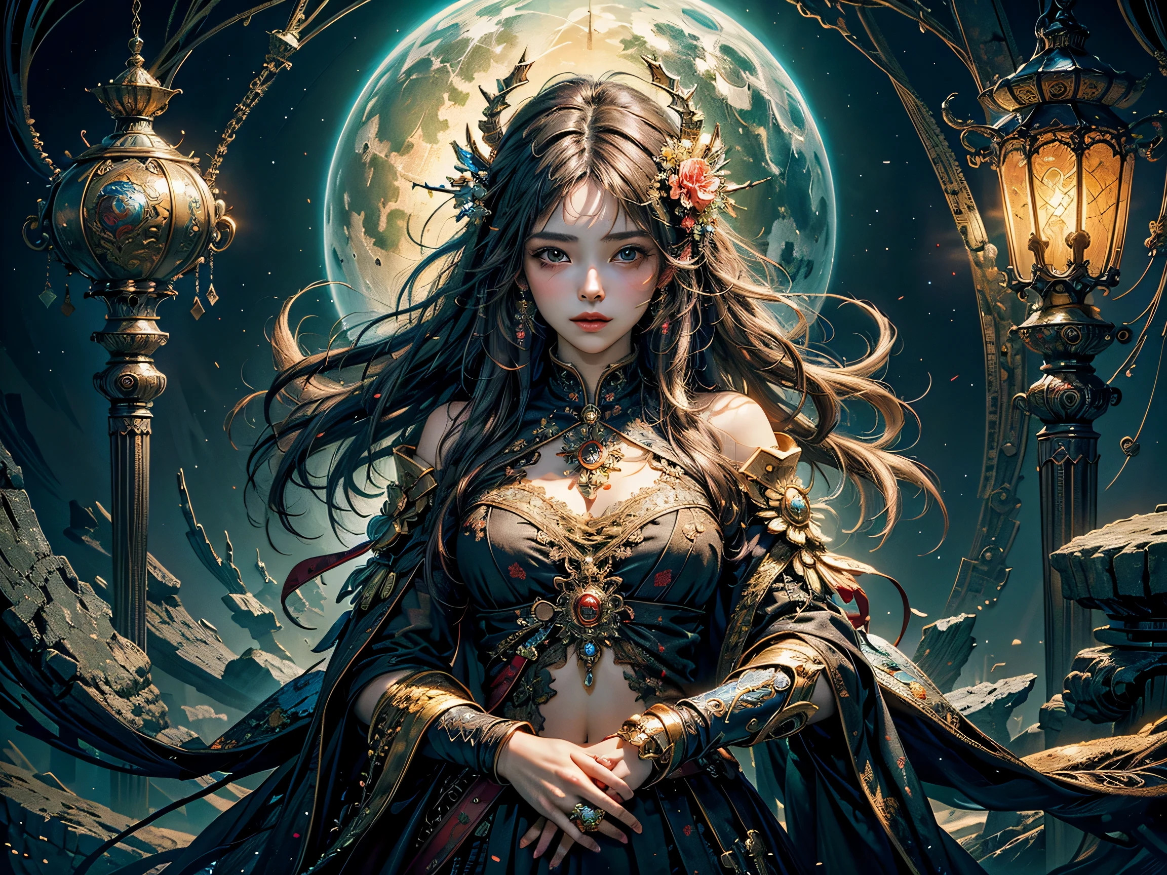 female high-school student,Extreme aesthetics,tmasterpiece,best qualtiy,(s fractal art:1.3),The is very detailed,dynamic angle,offcial art,unified, 8K, Wallpapers,ultra - detailed,cow boy shot,big breasts beautiful,disarray,ellegance,Hanfu