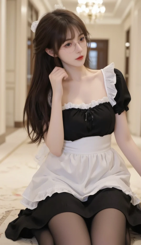 There is a woman sitting on a bench in a restaurant, Anna Millers uniform、spread your legs,Show white panties,thin waist、big exy ponytail、Sexy、Girl to La(Girl and La)(Girl and La)(Girl and La)(Girl and La)(Girl and La), Ayaka cosplay, white and orange breastplate, maid dress, anime girl cosplay, , wearing a maid outfit, cosplay, maid costume, maid costumeを着たアニメの女の子