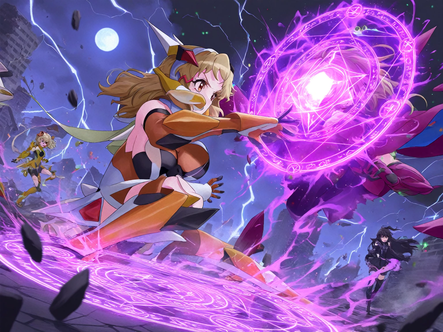 action shot of breathtaking 1girl , tail,facial mark,purple eyes,fangs
. award-winning, professional, highly detailed. Movement, energy, dynamic, intense