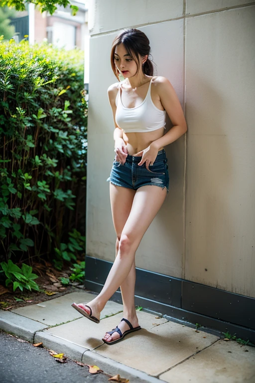 (8K, RAW Photos, Highest quality, masterpiece:1.2), Super detailed, Ultra-high resolution, (Realistic, Photorealistic:1.37) , High-definition RAW color photos, Professional photos, Very delicate and beautiful, Very detailed, 8K壁紙 , (Beautiful and detailed eyes:1.1),(Beautifully detailed face:1.1),Anatomically correct body shape , Fine and beautiful skin,Skin Texture , From Above,Full Body Shot , looking at the camera , Natural light , 1 person , woman , Japanese , 20-year-old , E cup bust , Slim waist , , Shiny Hair , (Bun Hair,Blonde:1.15) , Shy Smile , Tank top, (mini skirt:1.15) , , , , (Sit on your heels:1.2) , (Spread legs pose:1.1) , (Show Panties:1.15) , (Knees are high:1.12) , (Emphasize the thighs:1.1) ,(Emphasize the armpit:1.1), Sharp focus , The background is a realistic street
