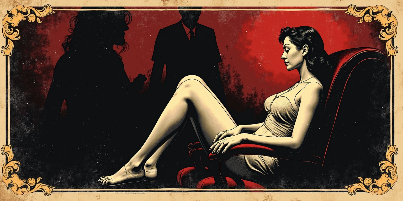 (in style of Harry Clarke:0.9),in style of Santiago Caruso,
(couple 2 people:1.1),(1 girl and a super giant man lean back on the couch:1.3),a huge red couch,backlight,(poor body shape:2),(teenage girl in bikini sitting in front of man:1.4),2 people backlit in dark shadows,(both were smoking:1.5),smoke fills the room,