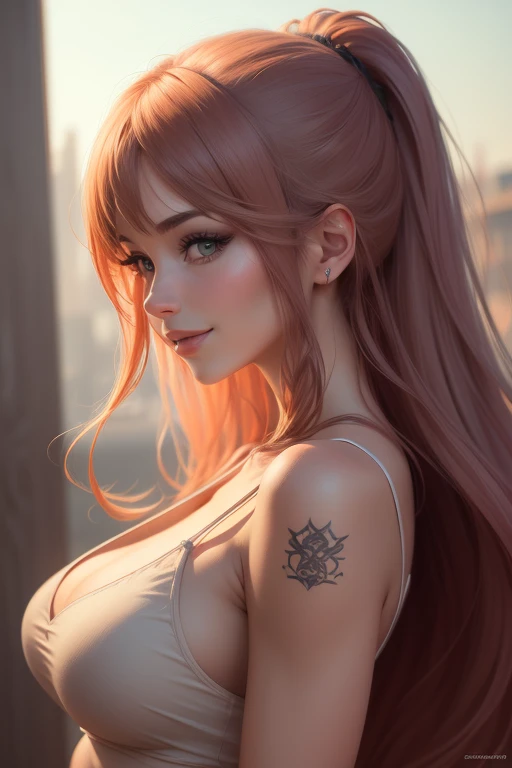 ultra realistic cg, famous artwork, raw photo, a portrait of a beautiful woman, reclining, goddess, wearing alsoprint sleeves, action shot, lush detail, glow, bokeh, seductive, pretty face, bright eyes, beautiful detailed eyes, red eyes, pink hair, huge ahoge, intricate background, in a wheat field,