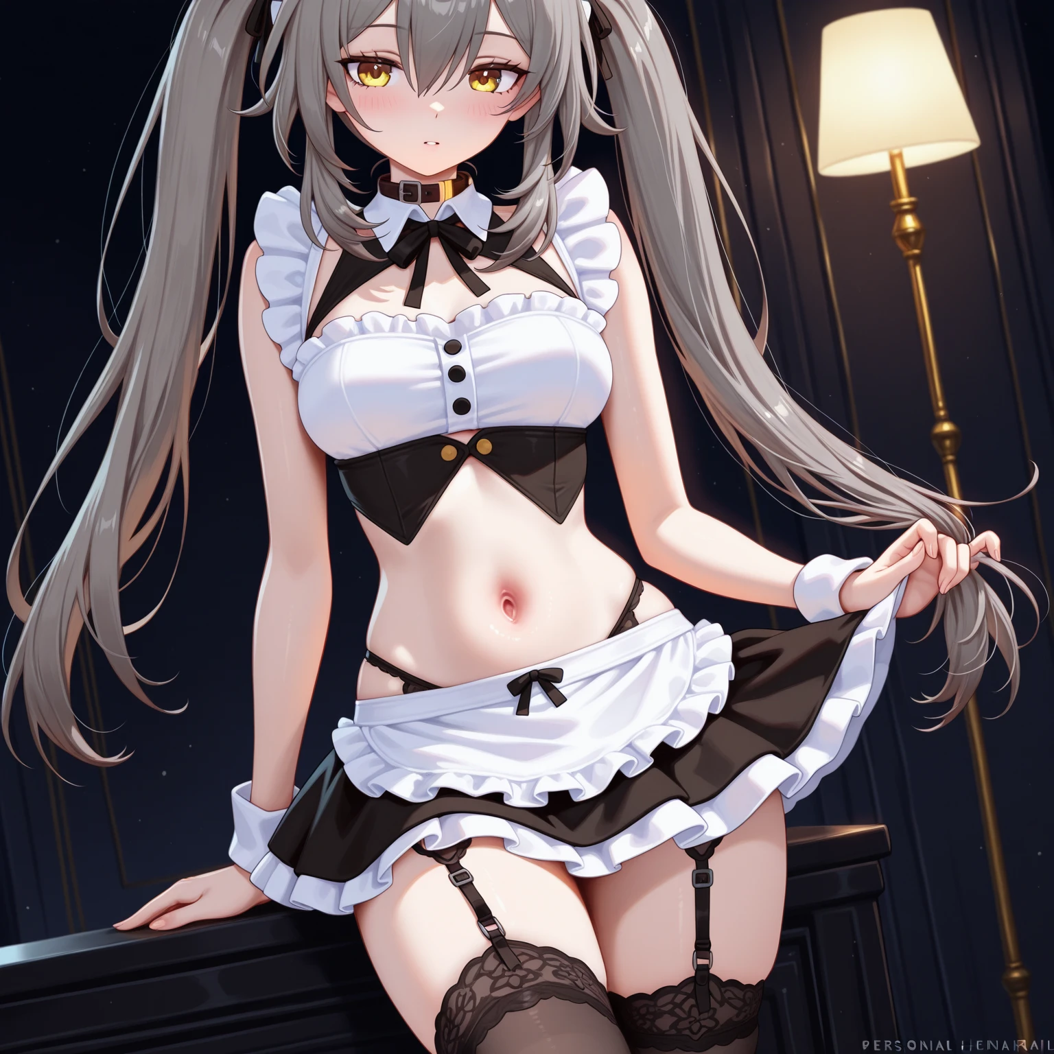 (masterpiece:1.6, highest quality), Ultra-high resolution、Very delicate、Optimal Configuration、beautiful light shines、unity 8k wallpaper, 3D Animation、((beautiful, fine grain: 1.2)), Extremely detailed CG, (Perfect hands, Perfect Anatomy),(Satono Diamond、Satono Diamond \(umamusume\),Extremely detailed eyes、beautiful肌、Fair skin、bright、Vibrant colors、cute, dynamism, Detailed face, Detailed skin, Detailed clothing, Detailed fingers, Dynamic pose, Toned Legs,Small waist、Amazingly thin legs、Incredibly slim thighs、beautiful太もも、 Moisturized lips, Sweaty, (Mouth wet with saliva), Plump and big,beautiful胸、beautiful胸の形、Pointed Chest、 Sweaty and attractive cleavage,Spread your legs 120 degrees to the side and kneel、Ecstatic face、garter、レッグgarter、Knee-high socks、Ultra mini skirt、Re:Zero Rem's maid outfit、Ultra mini skirt:1.3、Red collar、Shyness、desire、Very embarrassed、Shooting from below、danshitoire, syobenki, koshitsu