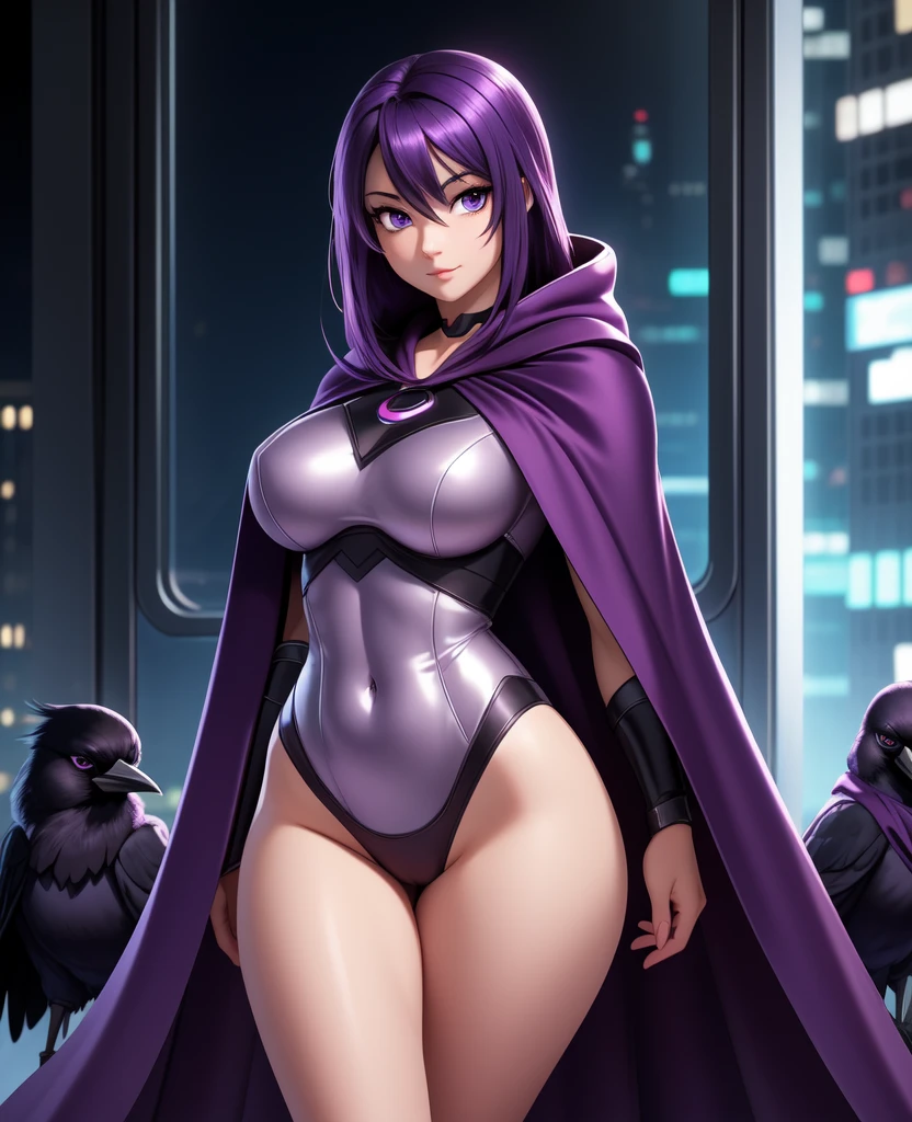 Cornethata_that_Britannia, One girl, Huge_chest, Large scale_chest, purple_eye, (thatpstick:.98), (compensate:.8), Doll Suit, Are standing_in_intention, Salute, full_body_shot, chic, thick_Thighs、High leg leotard、Crotch bite、Bare breasts、Well defined nipples、Nipples are visible、Puffy nipples、Luxurious cloak