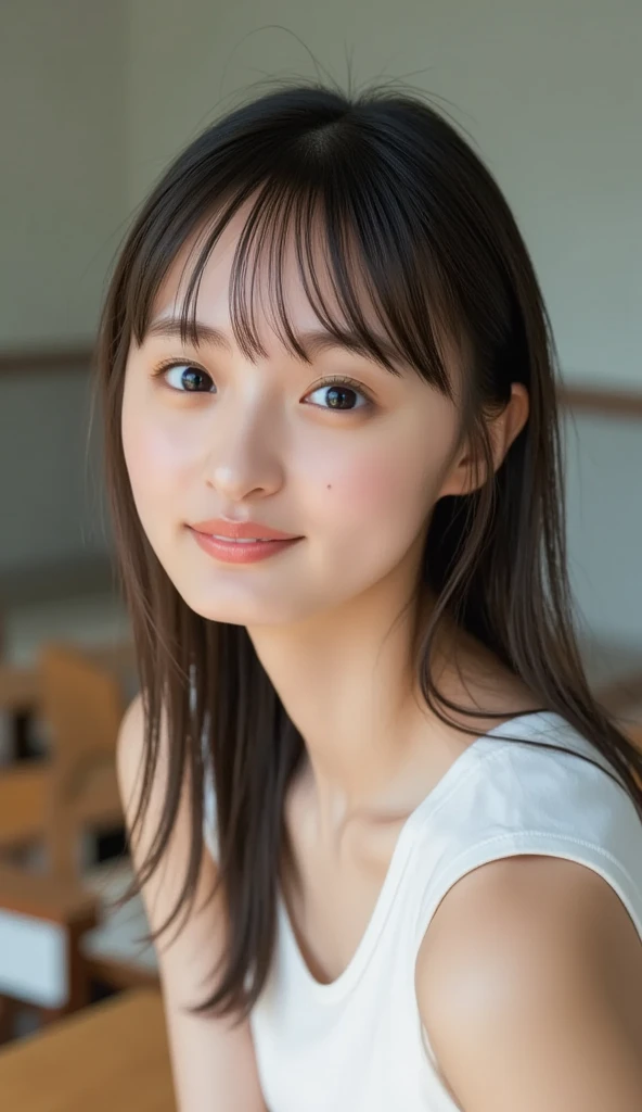 (8k), (highest quality: 1.2), (Realistic), (Realistic: 1.37), Ultra-high resolution, 1 girl, Head to knee photo、cute, smile, Mouth closed, Beautiful details, Beautiful Nose, whole body, Wet Hair, Giant Dulcefo, pork, , (Big Breasts)、Saggy breasts、Soft Breasts、Voluptuous thighs、Heterochromia iridis