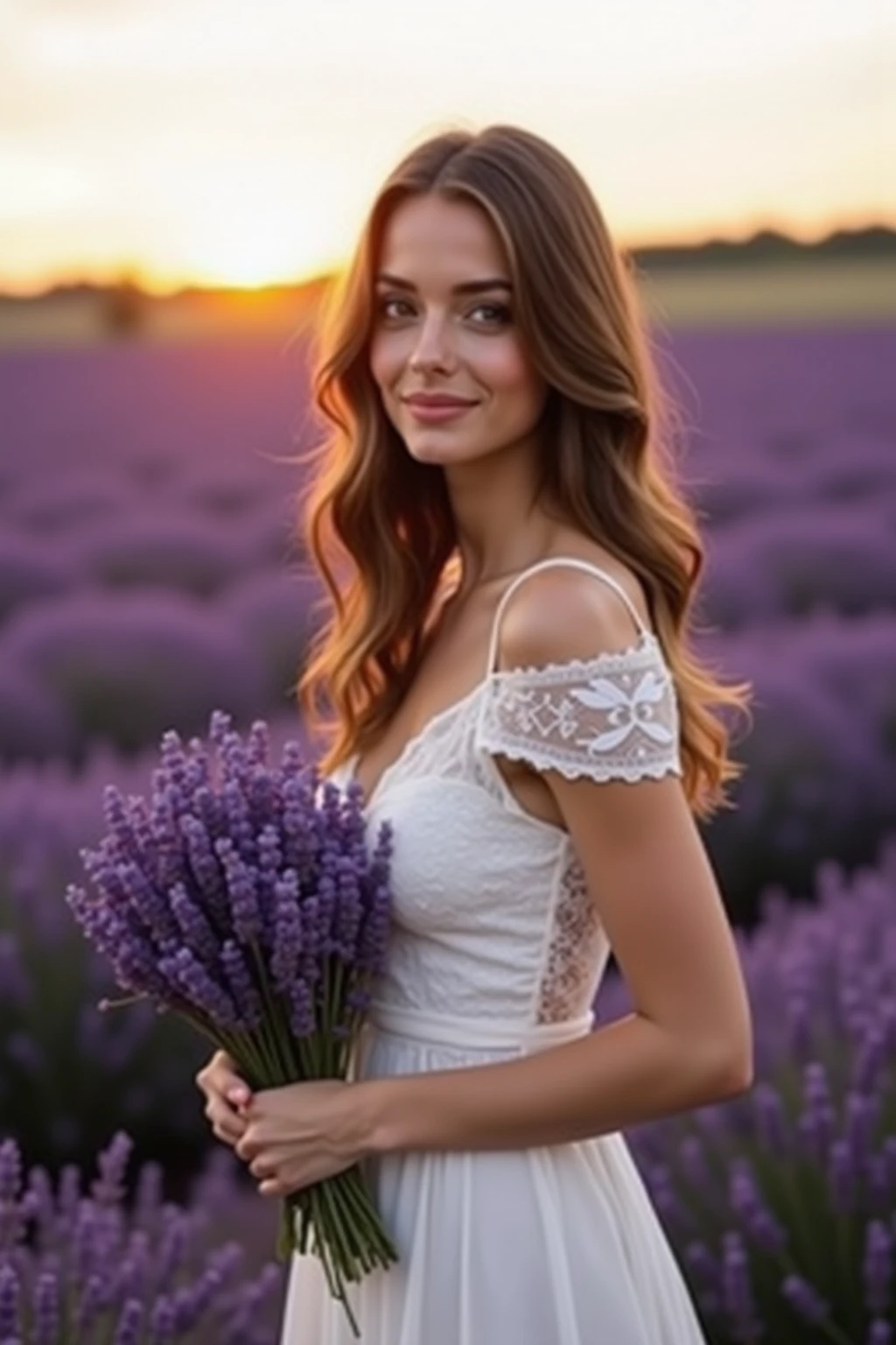 ((best quality)), ((masterpiece)), ((inked)),Award-winning photography: Portrait of a nude woman embracing the tranquility of the serene lavender fields in Provence, France. (Sidelighting, very attractive) <lora:Elixir:1>