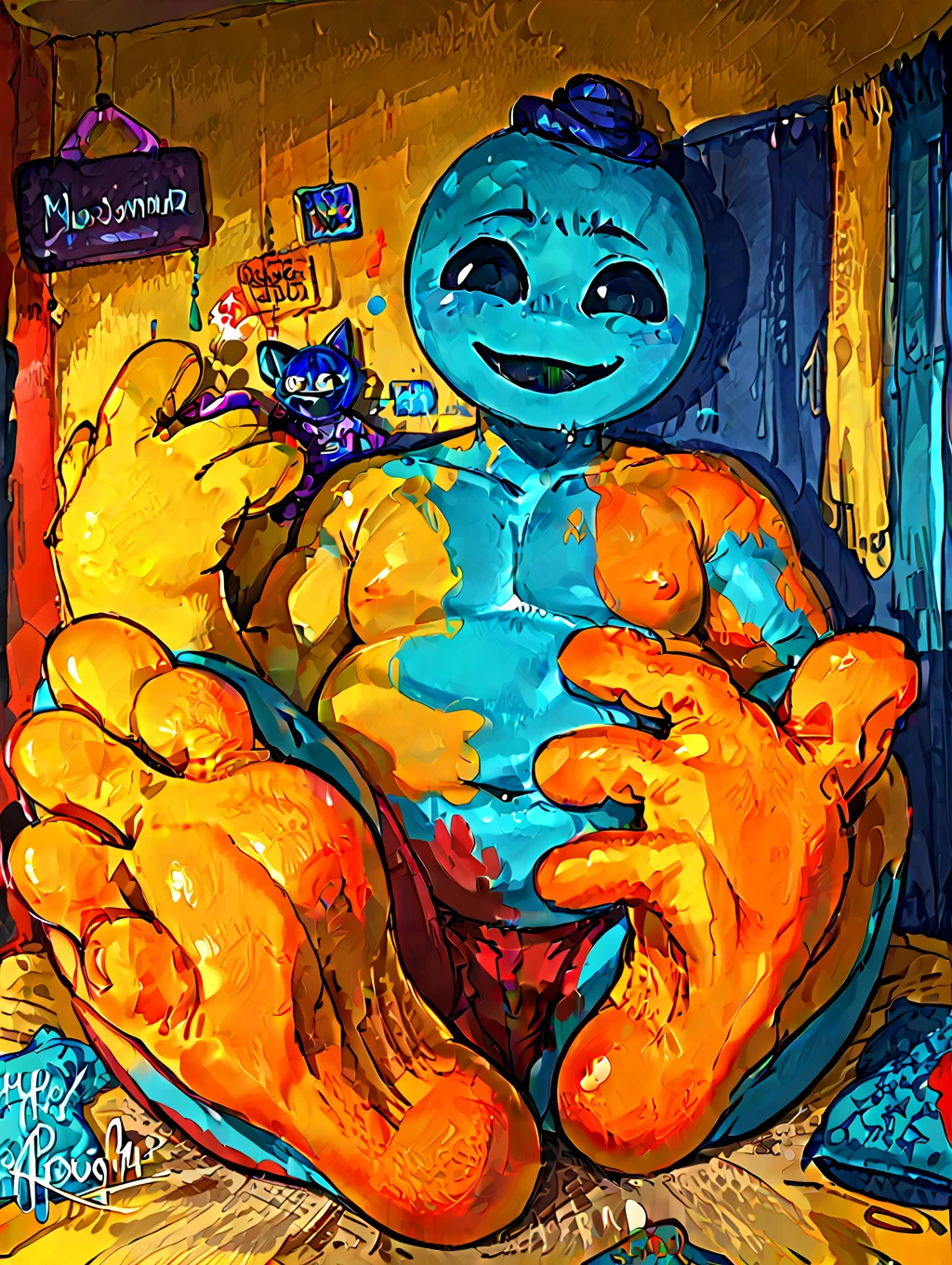 score_9,score_8_up,score_7_up, source_cartoon, Anthro girl, shikabane, purple furry body, tail, feet paws, 4 toes, closed eyes, naked, lying on her back, on a bed, sex, missionary position sex, she’s getting fucked by a faceless human male, human male is cropped out, cumming, side view, she is moaning