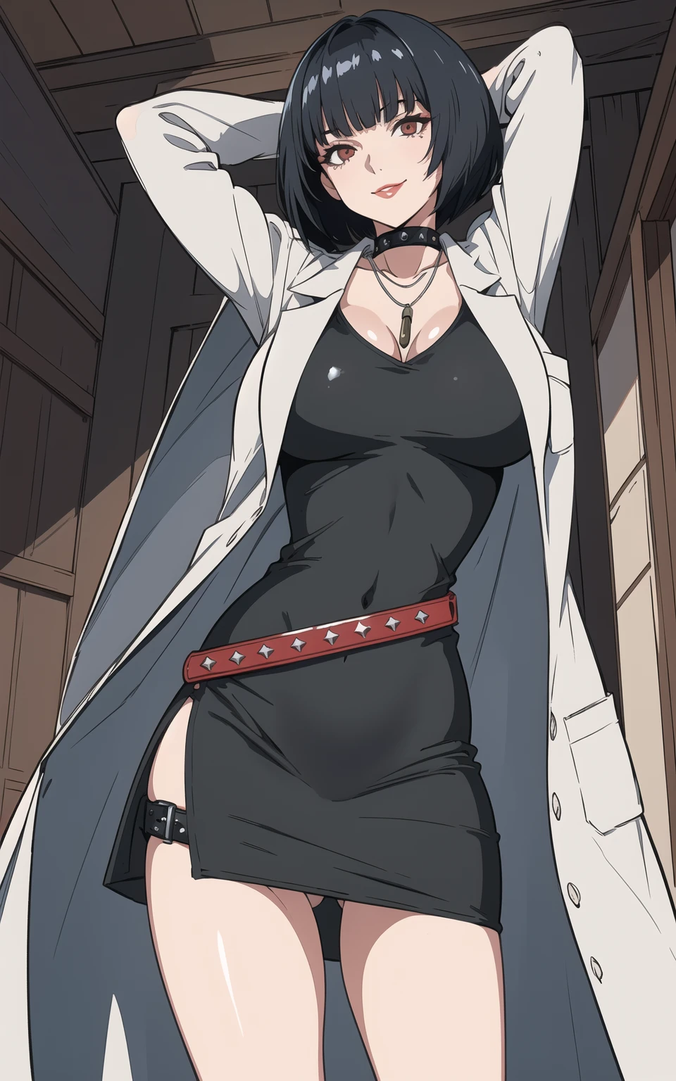 anime, goth, black and white, negative space, 1girl, woman, rough digital painting, full body, 1girl, solo, formal costume design, berserker, deep darkmagenta (pants:1.3), yukata, caucasian, (slim:1) build, bombshell hair, cosmic color:darkred hair, Reverse Bob, dark darkturquoise clothes, slim, atheletic figure, narrow waist, medium breasts, caucasian<lora:EnvyStarlightGothAnime01:1>