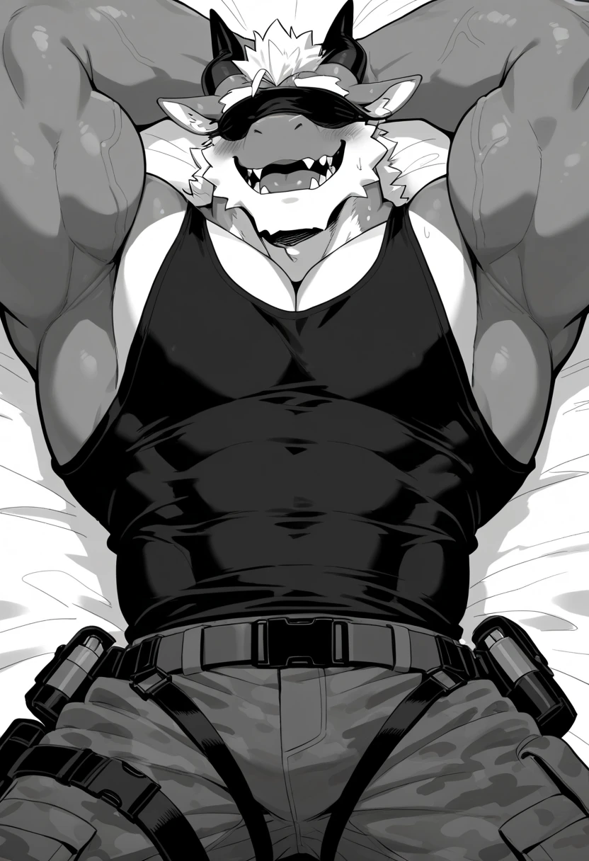 Orcs,furry,furry tiger portada, High resolution, top quality, Best Quality, paid reward available, Incomparable masterpiece, perfect work of art, absurdities, High quality illustrations, absurdities, perfect anatomy(good 1 guy, kemono, Muscle man)(furry, furry anthro:1.7)(cuerpo furry, Animal facial features, Characteristics of the animal body)(highly detailed body fur)smile, portrait, cinematic lighting, Full nude big penis prison