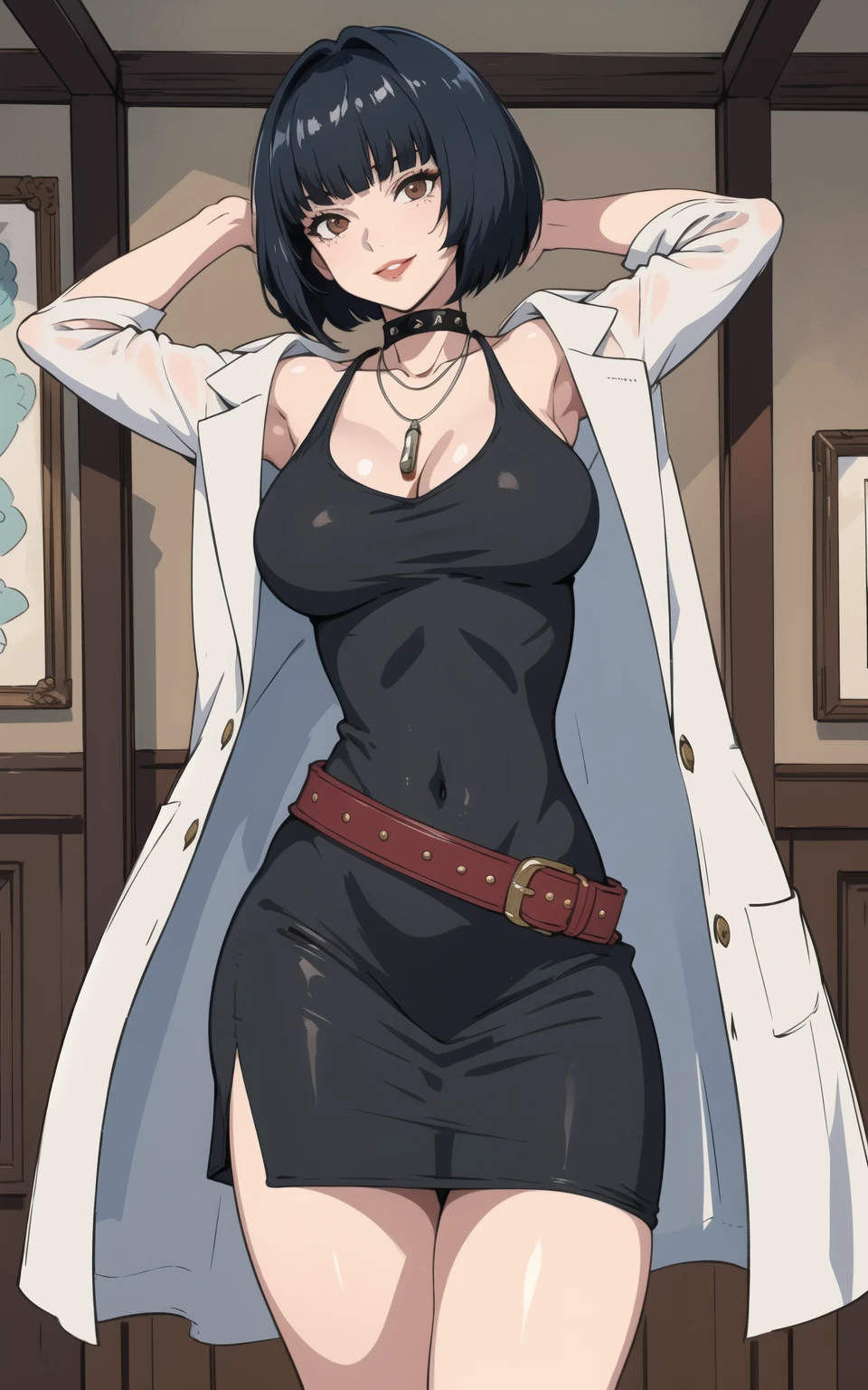 heavy busty, pink skin, corporative, short hair, glasses, medieval clothes, medieval background