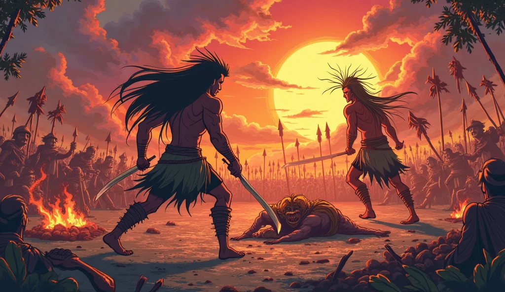 manga, toons, anime: battle between the AZTEC ARMY AND THE MAYAN ARMY, FIERCE BATTLE, HD, rain of atlatl crystal spears, bow and arrow, slings and blowguns, and for hand-to-hand combat they used spears, mallets and, probably , knives, lots of action and color