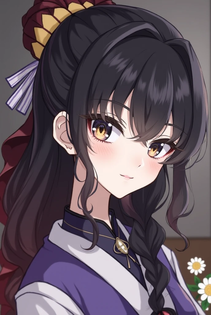 (8K、top-quality、​masterpiece)、Taisho Era、japanese kimono、Beautiful adult woman、Graceful,((Super huge　Colossal　Colossal　massive chest)),Pensive、boredom、Sentimental、suffocating、Enlightened smile、long-haired with black hair、Ahoge、braid ponytail、musculature、Muscular beauty、Muscle Beauty、