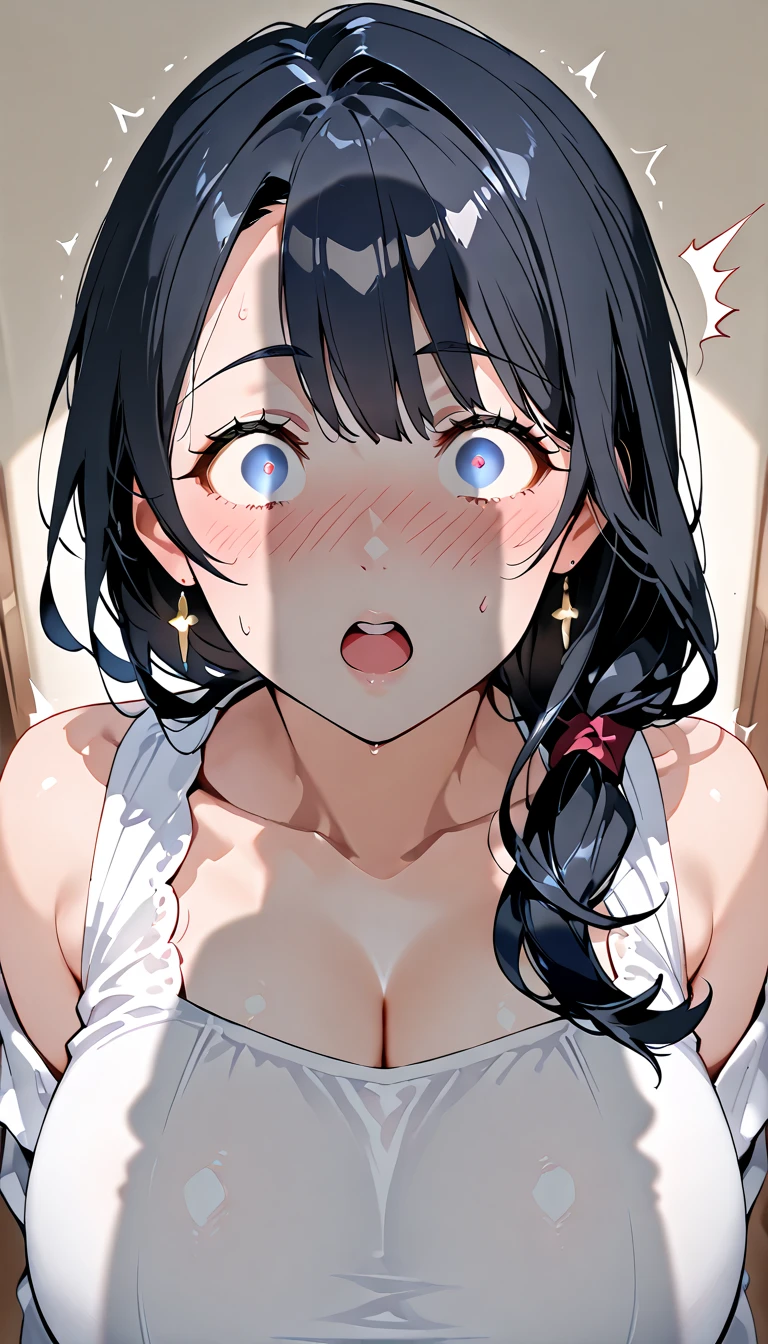 Ai Hoshino，Mouth open to laugh，Hands up，excited expression，outside，A half body，Soft light and shadow，The face is delicate，attractive cleavage，cute big breasts，The beautiful