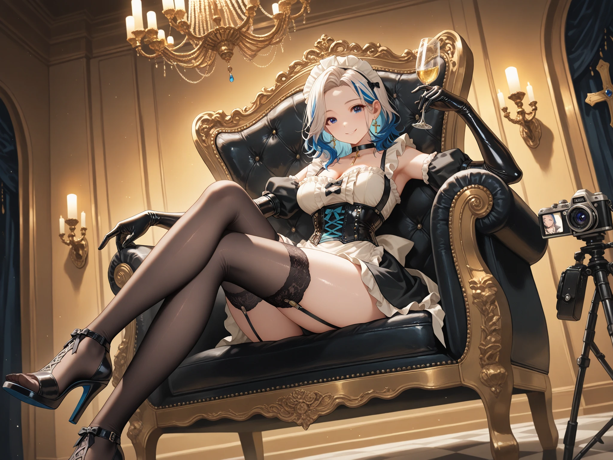 a haughty woman sits on an upholstered armchair, her posture exuding an air of unquestionable superiority. she stretches out one leg, leaving her bare foot exposed for all to see. a look of contempt, like that of a disdainful queen with icy indifference. her eyes convey a clear message: she knows she reigns at the top of the social hierarchy and demands recognition of her greatness. in the low-angle foreground, the foot with its 5 toes is offered with admiration mixed with desire and devotion. Foot fetishism takes on an almost sacred dimension in her presence. Her foot, displayed as an object of supreme desire, becomes a symbol of power and domination. In this haughty posture, she embodies the very essence of power and domination, reigning as uncontested mistress over her realm of desires and fantasies, offering her foot as an object of veneration and submission. And thanks to the low-angle effect, the view of the haughty woman's feet further accentuates her imposing domination and disdainful attitude, intensifying the contrast between her perceived grandeur and those who gaze at her with respect and fascination.
