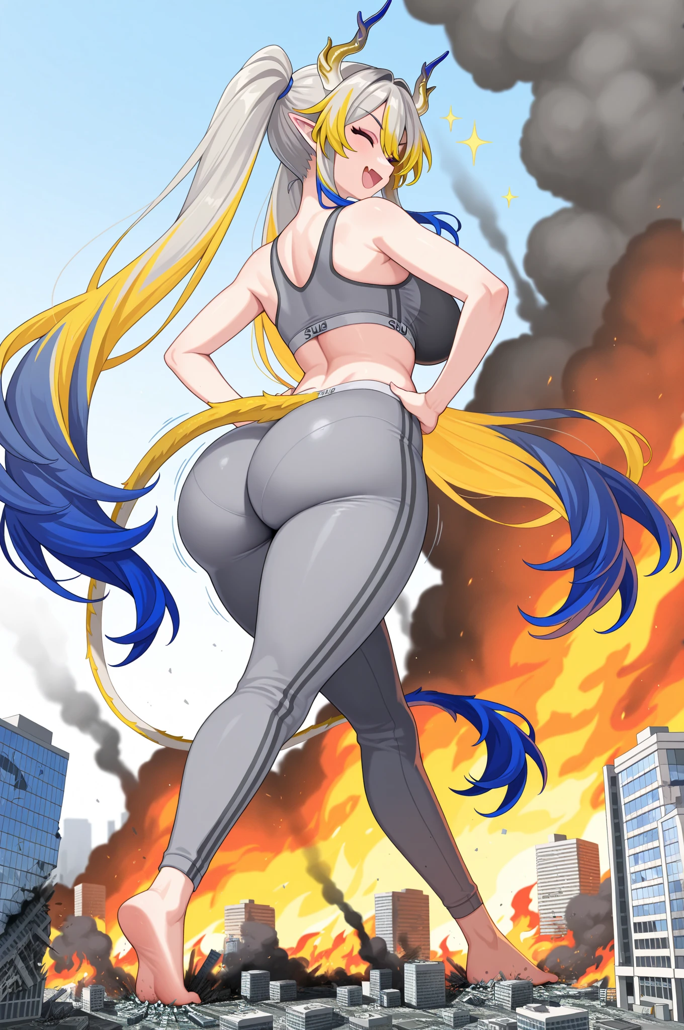 8k full body view 1woman, ((woman has no face, ((body made of glowing energy:1.4)) (no face:1.5), silver skin, (silver skin:1.5), (big hair woman:1.4), ((super saiyan 3 hair:1.4)) ((stands confident)), ((side view)), highly detailed, ((large ass:1.2)), ((gigantic breasts:1.1)), majestic, (((electrical energy))),digital photography, art by artgerm and ruan jia and greg rutkowski, light chest hair, (masterpiece, sidelighting, intricate details