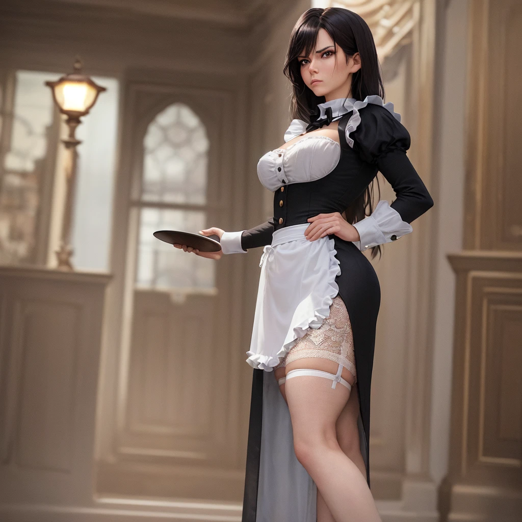 Adult women, Solitary, Weaving, twin Weavings, breast, High Ponytail, large breast, (Long hair), (Grayfia Lucifuge dxd),
Wrist sleeves, apron, Ribbon, Puff sleeves,maid, maid headdress, Long skirt,
standing Sexy, Sexy, fit, Plump buttocks, Expression, Long legs, Extremely excited,
(masterpiece:1.2), (Intricate details:1.2), (best quality:1.1), (Extremely detailed), (8K, 4K), (Practical:1.6), ((full-body shot:1.5)), (Very detailed:1.2), (Delicate face:1.2), (Delicate eyes:1.2), (Detailed background), (Dynamic poses:1.4), Obvious feminine features, beautiful,