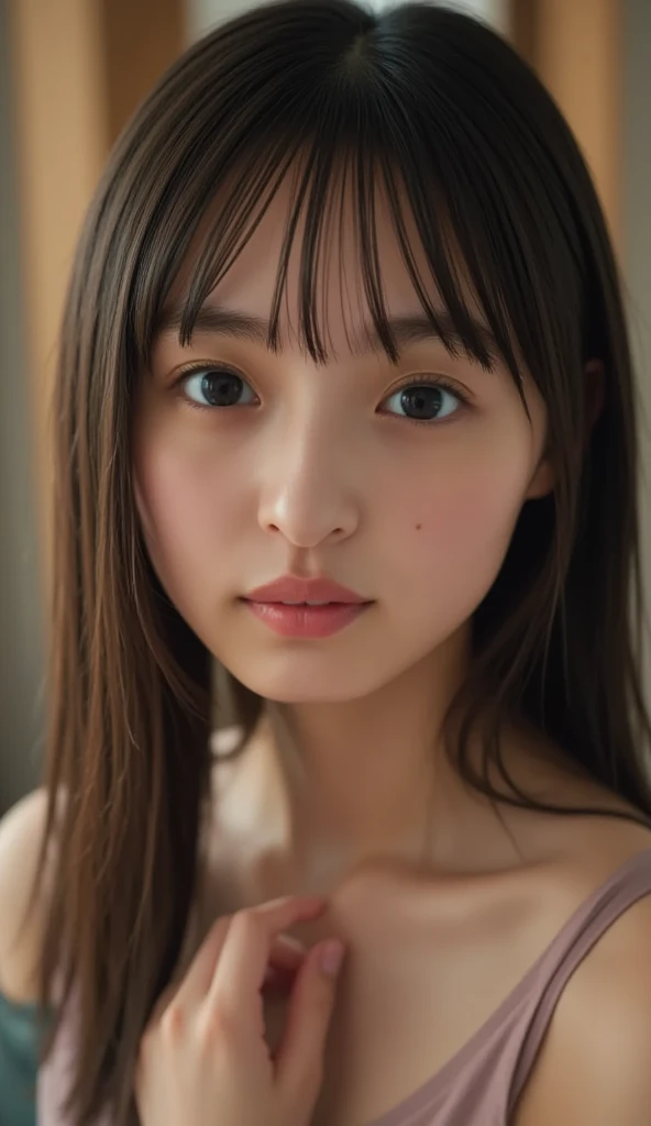 (Brown eyes:1.48)、(Classy model 1:.48)、(high resolution:1.48)、(17 years old:1.48)、(Very big eyes:1.48)、(Clear skin:1.48)、(Shyly laughing 1:.48)