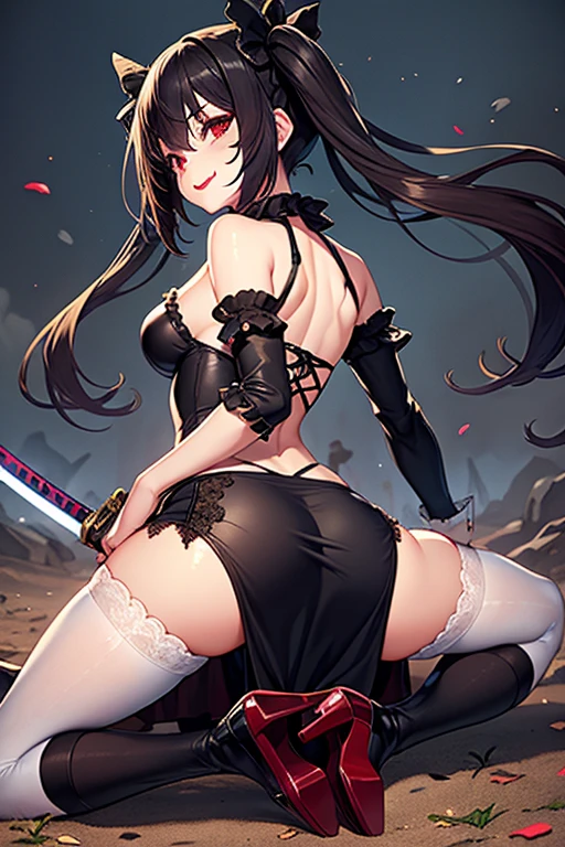 beautiful, masterpiece, ultra detailed, extremely detailed, ultra high res, 8k, beautiful detailed face, anime screencap, heart shaped face woman, (black hair:1.2), long hair, hair between eyes, large breasts, fearless face, sharp face, slant eyes, cat eyes, 170cm tall, adult, perfect proportion, (((black high-leg leotard))), (((dare shoulder))), cleavage, (((thigh boots))), choker, (((military cap))), anime style, ultra detailed beautiful face and eyes, front view, raw phot, incredibly absurdres, Beautiful portrait of cute anime girls, super fine illustration, full-hd, hdr, best aesthetic, distinct, exquisite, masterwork, by famous artist, highers, (((perfect anatomy))), mocking, (((rape face))), (((evil grin))), intense eyes, sadistic, gleaming skin, oil skin, slut face, full-face blush, smirking, mischievous grin, furrowed mouth, both legs, pouty lips, downturned corners, rosy hue, grin widely, cheeky smirk, (((bad-tempered glare))), gloating, crazy smile, scary face, cruel smile, fang, connected teeth,, (((elbow gloves))), (((big connected teeth)), glare, grimace, smirk, (((scowling face))), smile broadly, symmetrical eyes, even eyes, perfect eyes, (((squinting eyes))), deep detailed eyes, shiny clothes, 1girl, solo, smug, smile grimly, (((dimpled smile))), pink eyes, (((upper body shot and standing))), (((laugh))), (((pleasure face))), (((brutality face))), (((scary face))), (((fang))), 