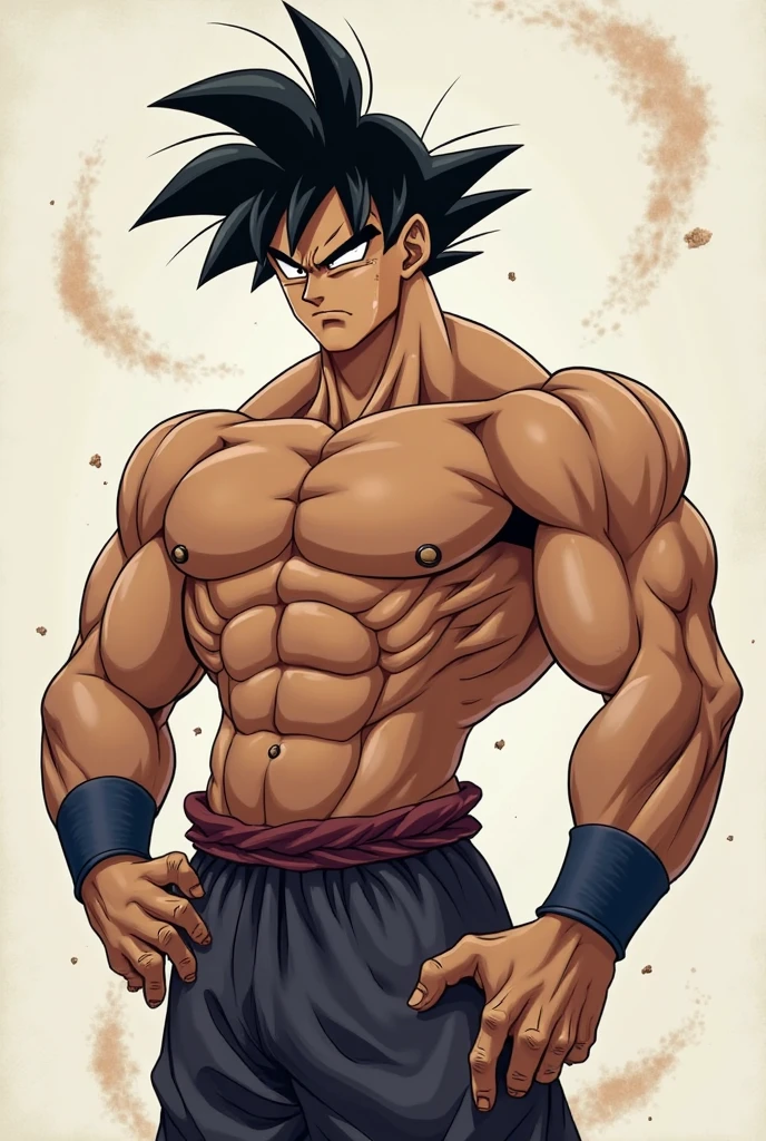 goku, boy, boca aberta, foco masculino, musculoso, faixa, graves, solo, cabelo cravado, topless masculino, roupas rasgadas, ultra instinto, olhos negros, cabelo preto, imagem alta qualidade, tamanho 3037x4252 pixels, 8k, in action ((obra-prima))
