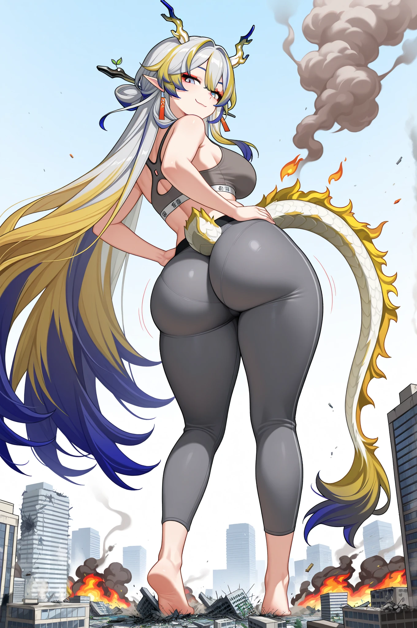 Full body image of a dragon woman, full body in image, wearing fantasy-inspired armor or outfit, long hair with dragon-like features (horns, scales), female body, tall and muscular body, dynamic pose, detailed pose, simple background, expressive face showing fierceness, focus on face, line art, sketch

