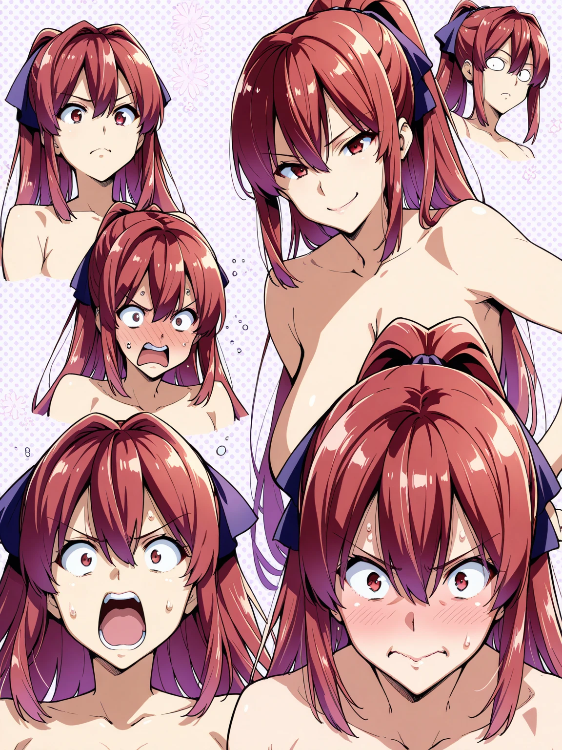 ((masterpiece, best quality)), high resolution,ultra detailed,8k,16k,detailed background, perfect lighting,detailed beautiful eyes, 1girl,nsfw,embarrassed,blush,steam,sweat,in heat,look at viewer,face focus,(front view:1.2),upper_body,provocative eyes,happy smile,arms up,fisheye lens,(pov:1.4),1boy,(grab breast,hetero:1.3),confused,curvy,pale skin,(anime style,colorful,medium breast,child_body),hanyuu,black horns,long hair,purple eyes,light purple hair,miko,red hakama
