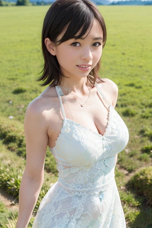 highest quality、8k、No makeup、masterpiece、Ultra-high resolution、Clear photos、Natural light、Very cute girl、The cutest Erina Mano、Baby Face、Slender body、Tight waist、Short Bob Hair、Brown Hair、smile、Delicate face、Beautiful Skin、(wearing black fishnet tights、Full body black fishnet tights)、Head to knee photo:1.8