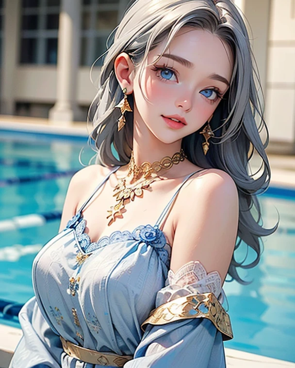 1 20-year-old girl, snow princess, blue ice clothes, blue ice clothes, snow panorama, sweet, beauty gril, snow night theme, cool expresion. Blue light particel