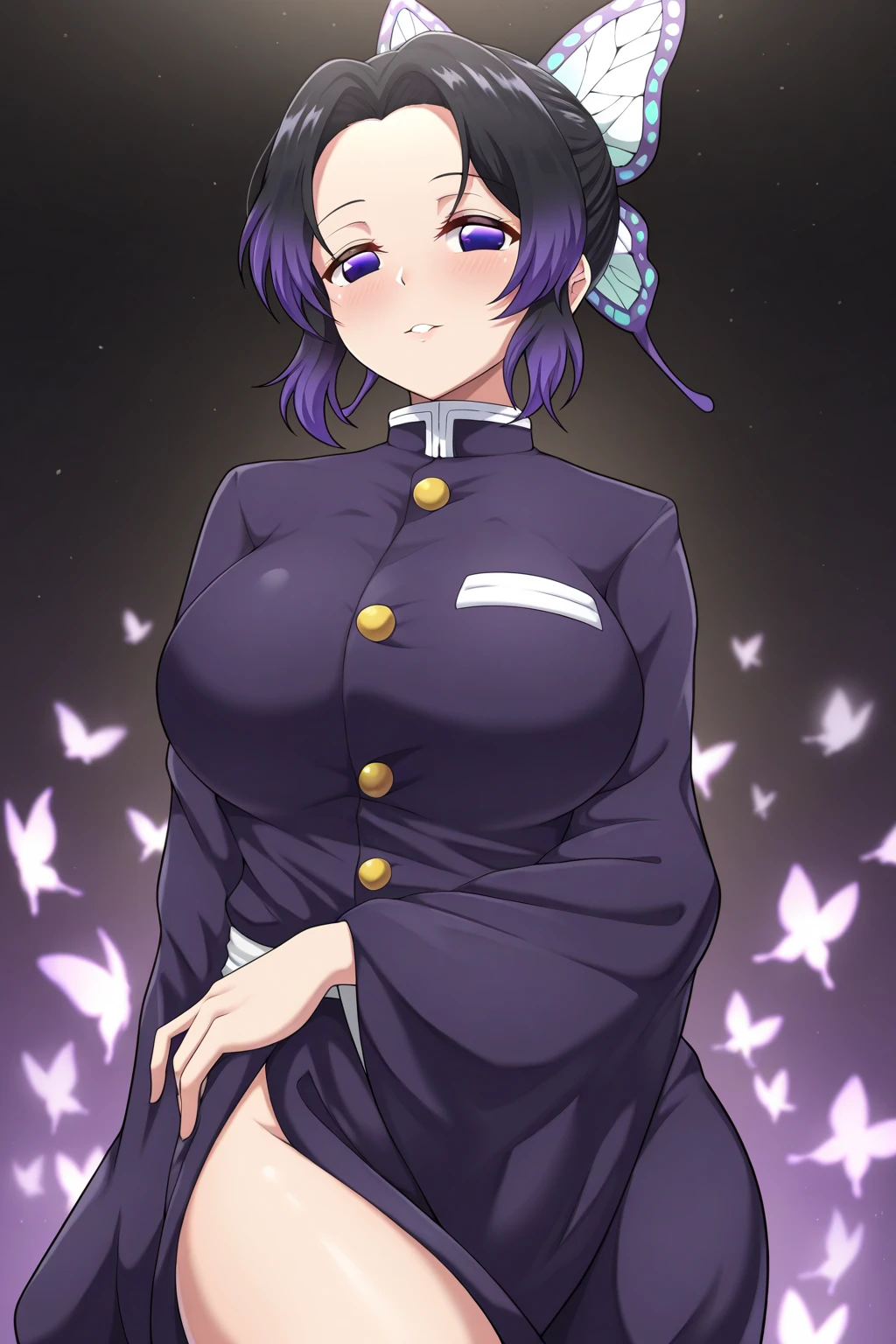 Plump girl, purple short hair, big breasts, tomboy, Private room, witch costume, Smile at the end, sitting on the sofa,
