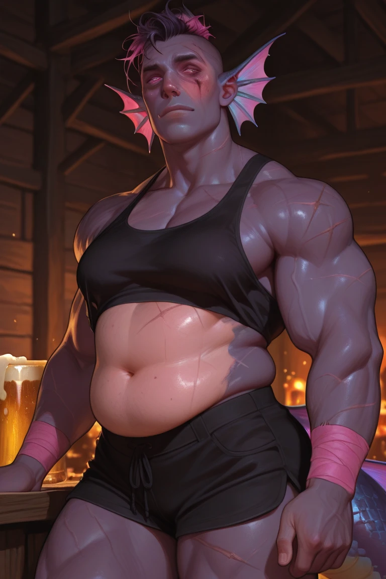 Pamela Melkor Macin, to slacken, soft cheekbones, thick lips, deep violet skin color , deep purple skin , big butt, big breast, horns, cola, clothing with skull bone decorations,call the gym, tight, warhammer, wh40k, hedonist, score_9, score_8_above, score_7, Futanari, dick, penis
