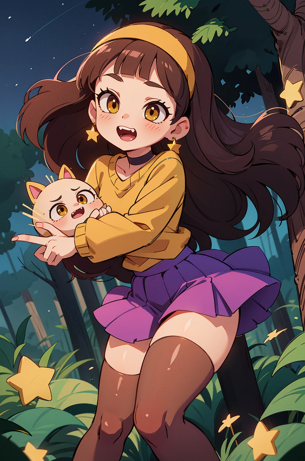 mobian bear, brown hair, brown eyes, black hair, black fur, straight hair, long hair, female, medium breasts, ocean, female, 1girl, portrait, standing, strapless bra, cleavage, white long skirt, skirt, dominant female, smile, shore, frilled underwear, night, moon, stars, ghost, transparent body, psychedelic background, Masterpiece, high quality, studio quality, intricate details, 4k, solo