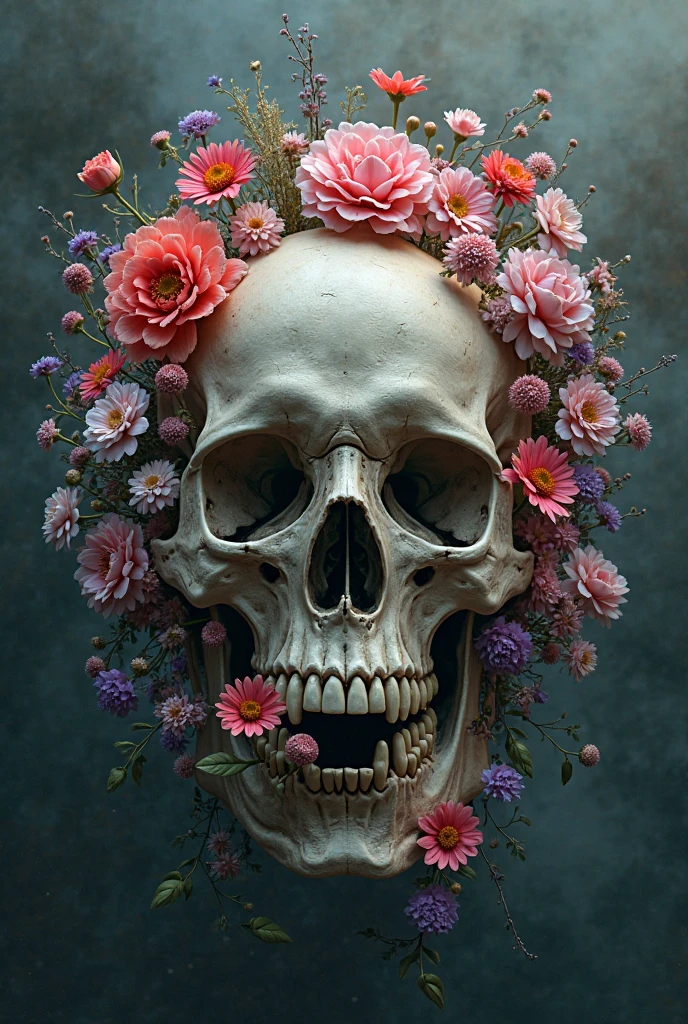A skull shape，The world of flowers，dream