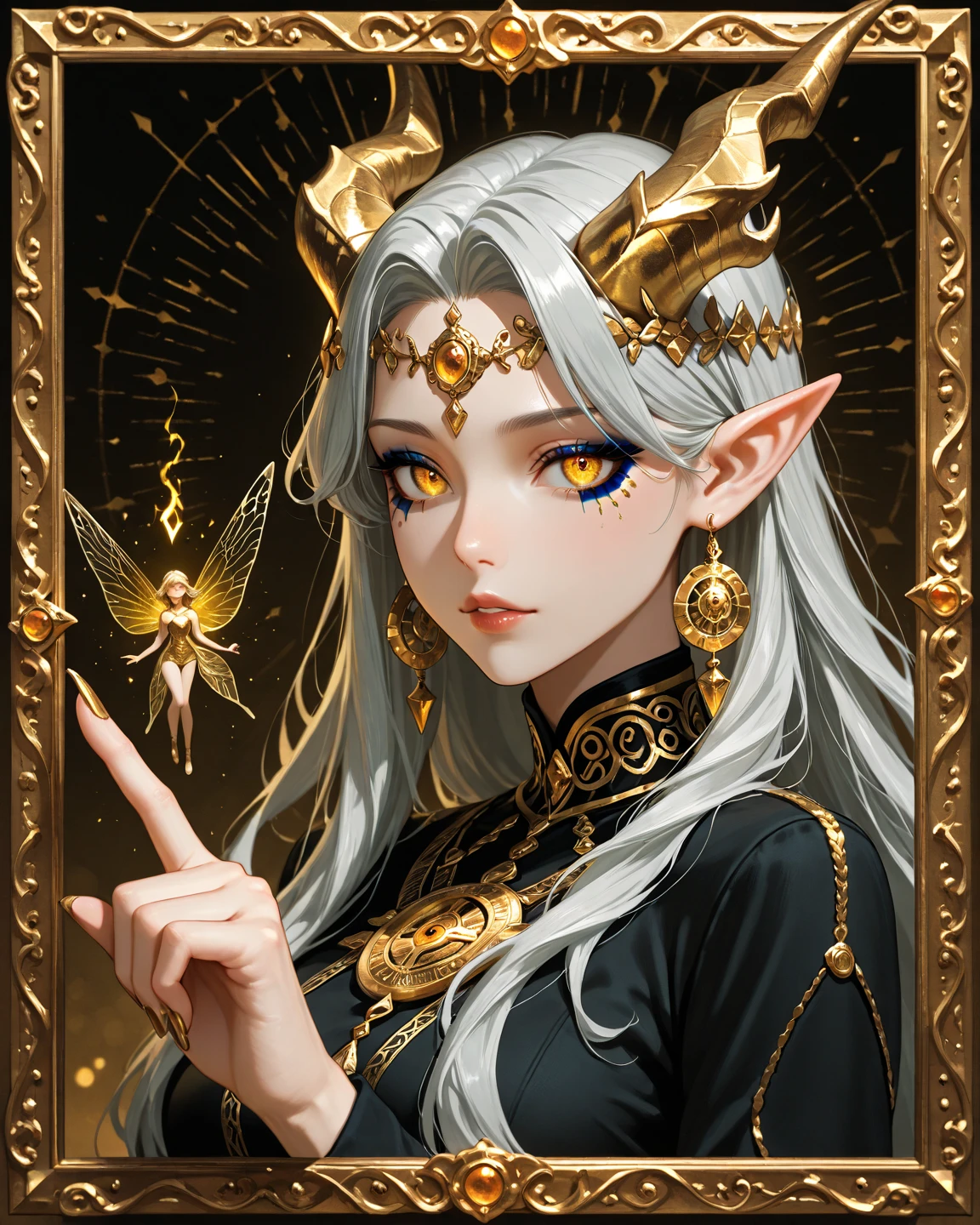 femme de 50 ans, Middle-aged European, ((trentenaire)), solo, medieval tavern, [ghotic] full lips, (visage de forme ovale), (Heavenly Nose), wears a cape, peau claire et chaude, red eyes, doe eyes, very silver hair, very light, [[Short hair]], wavy hair, elfe ears, Long cils, elegant and sexy dark Medieval adventure clothes, Glow, ghotic, elegant, tendance sur artstation, makeup, lipstick, ((In the style of Alphonse Mucha)), inkshadow, (((Masterpiece artwork))), ((best quality)), ((complex detailed)), ((semi-realistic)), (se concentrer uniquement), (visage parfait:1.1), (high detail:1.1), clivage, dark