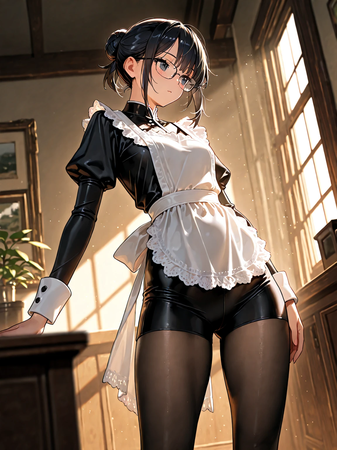 (((((ultra-detailed, disheveled hair, beautiful detailed eyes, beautiful, amazing, detailed eyes, detailed glans, detailed small penis, perfect hands, masterpiece, best quality))))), (first_person_view), solo_focus, shiny skin, ((pov, Angle from below)), break,  
(((1cutemales))), solo, hetero, (((short stature))), Thick thighs, ((medium layered ponytail hair, blue eyes)), orgasm, loves smile, Estrus face, (sweaty), break, 　　　　　　　　　　　　　　　　　　　　　　　　　　(((clothed, wear clothes, clothing))), (bulge), ((puffy nipple bulge, small cute testicles bulge, femboy bulge)), (Body line is emphasized), break,　　　　　　　　　　　　　　　　　　       (location, indoor, private training room), (((dynamic pose))), maid, 