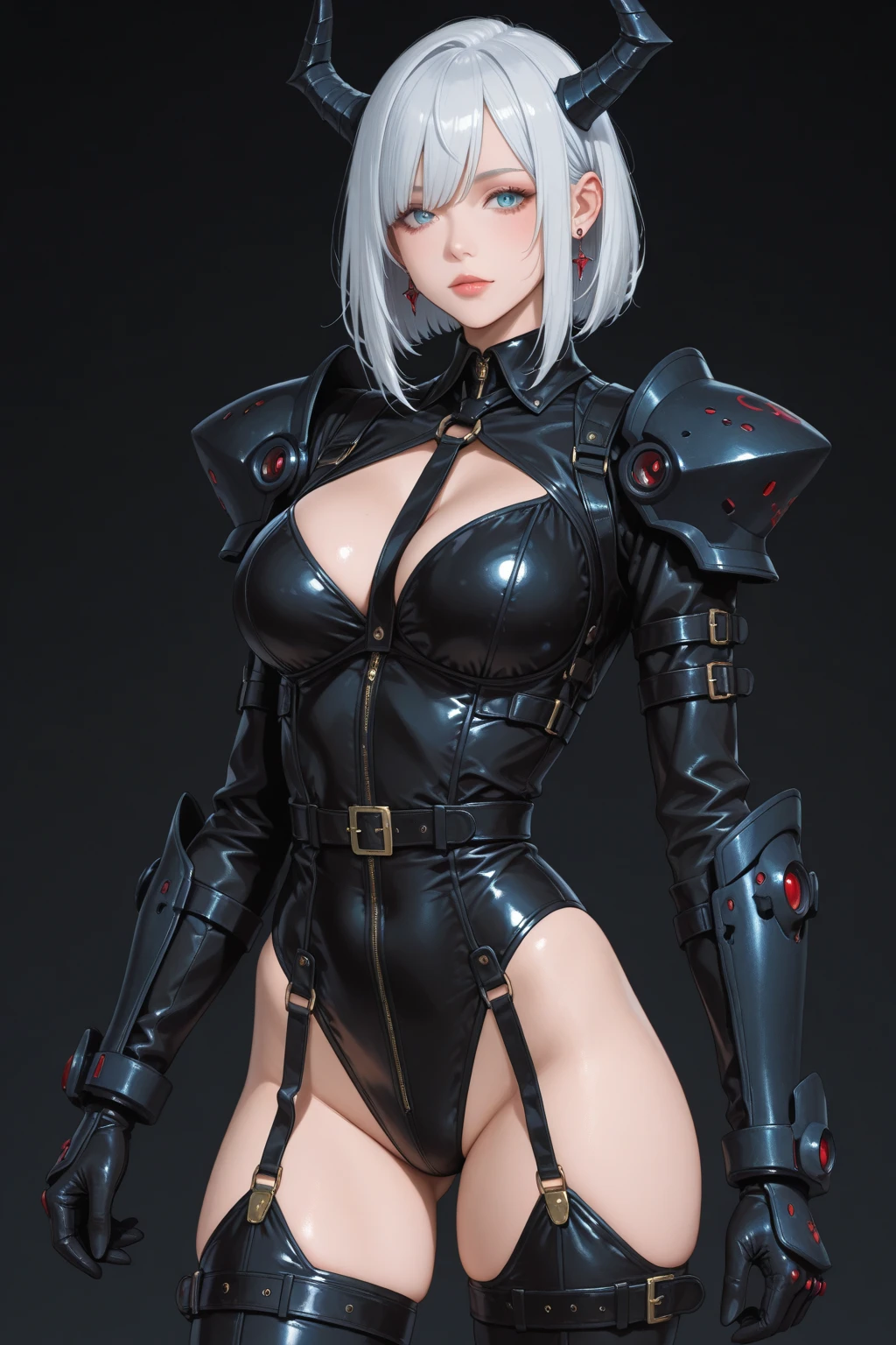 Super Detail, High Detail, high quality, best quality, High resolution，a female robot，Beautiful female robot,beautiful clear face(Rain waves_haneame：1.5)，mechanical body(whole body，body curve，Large size chest)，silver machine armor，high tech，Military