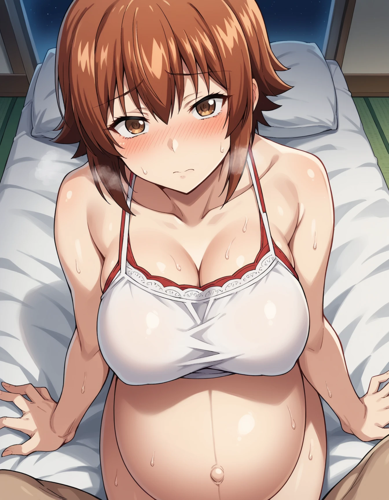 ((masutepiece, Best Quality, hight resolution, nffsw, Perfect Pixel, depth of fields, 4K, )), 1girl in, Solo, Lori, Beautiful anime girl, Beautiful Art Style, 
close up, Looking at Viewer, 
Perfect body,  

isshiki iroha, Short hair, large boob, 

Full face blush, Smile, Open mouth, 
Red Playboy Bunny, Collar, 

large breasts, nipples, happy, smile, blush cheeks, breath, sweat, undressing,
BREAK
hetero, (hetero couple),(sex:1.5),(vaginal),spread legs,lying,on back,penis,cum in pussy, (focus on girl), nsfw,