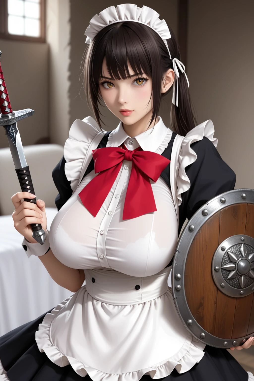 Close-up of a beautiful bride in a beautiful wedding dress, Garbetts,（ Pillory：1.5）, Flail on the head, Flail on the hands, Flail,(Bridal Veil: 1.5), Pure white dress, necklace, Earrings, (Huge breasts: 1.3), Deep V-shaped heart-shaped wedding dress, bangs, lipstick, (Lace gloves: 1.3), whole body写真, High definition RAW color art, 32 skirt, whole body,,