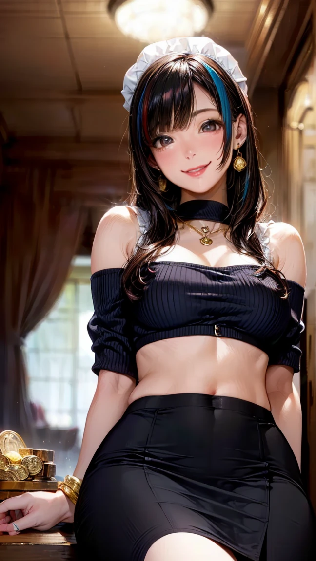 Anime girl in black costume with chain around her neck, seductive anime girl, Anime Moe Artstyle, 4K anime style, Guweiz in Pixiv ArtStation, (Anime Girl), trend in ArtStation Pixiv, anime look of a cute girl, anime style. 8k, detailed digital anime art, digital anime illustration, anime girl, armpit, corset, dark hair ponytail with bangs, white skin, small boobs.