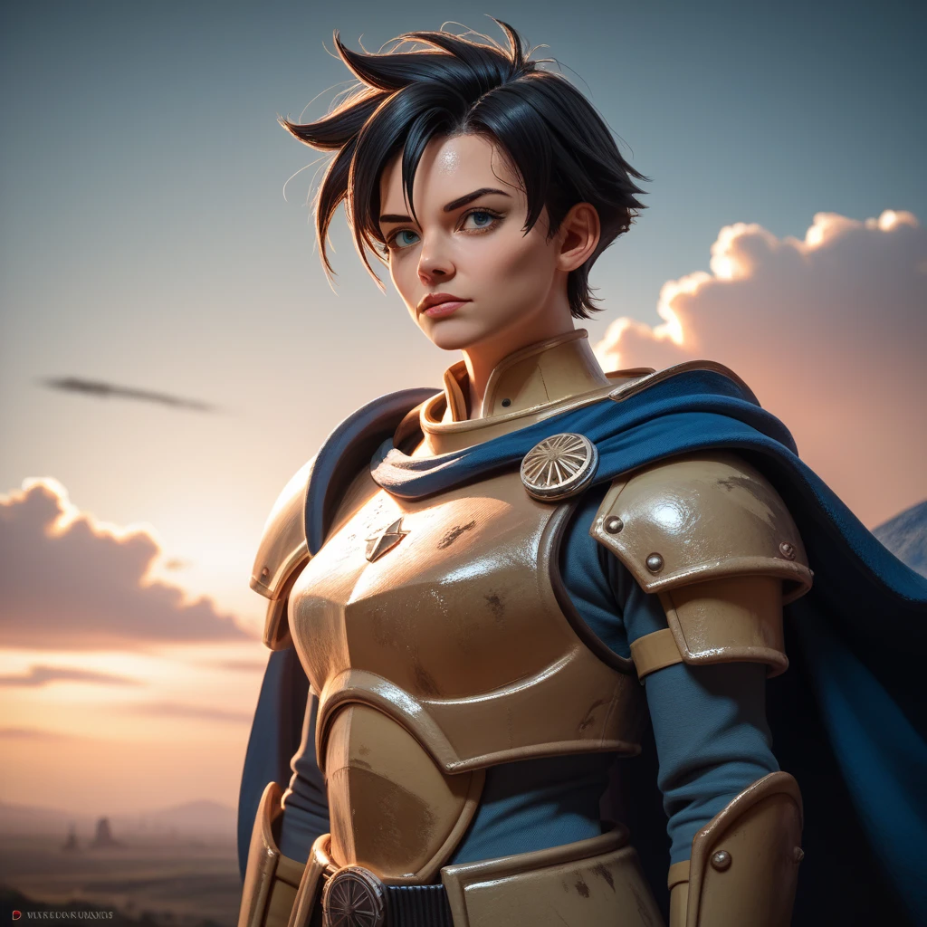 ff7r style,
1girl, solo, armor, jewelry, earrings, brown hair, shoulder armor, headband, brown eyes, red headband, looking at viewer, chainmail, lips, breastplate, upper body, pauldrons, bodysuit, realistic, boobplate, short hair, smile, braid
, ((masterpiece))
<lora:ff7:0.7>