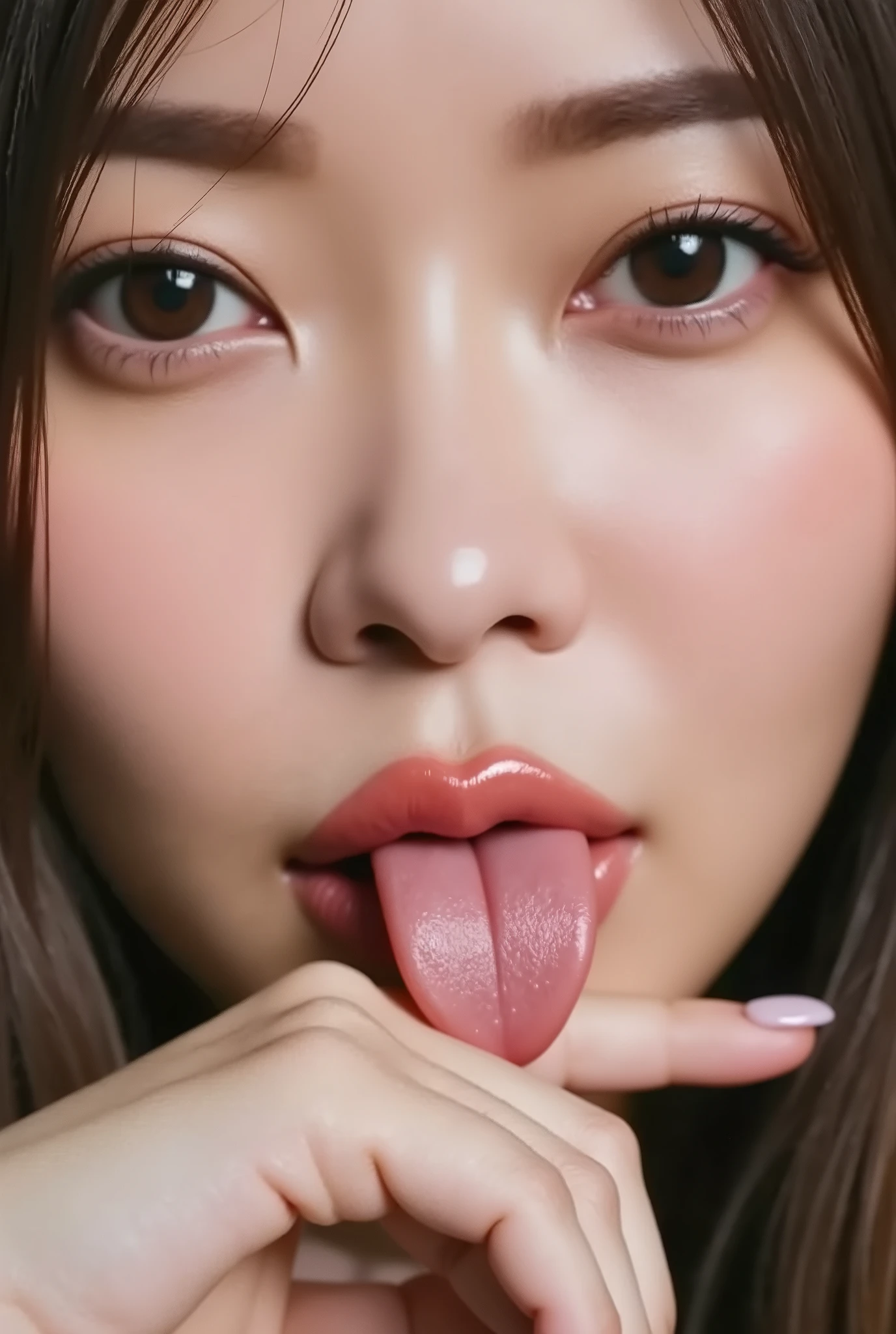 NSFW, Beauty Kneeling on the Floor, Licking the viewers, 1girl, lip, Clear saliva, thick lips, I was drooling that was clear and bubblely, fisheye lens, close-up, Show me your nostrils, Highlight Her Nostrils, Angelina Jolie, head back break screaming orgasm, face close-up, Cum In My Nose, Realistic long tongue,