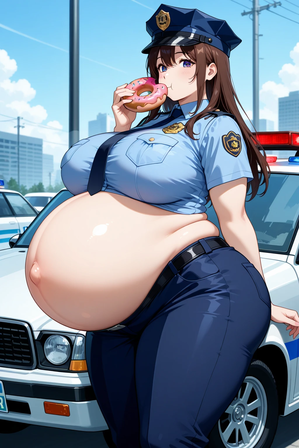 Alexandria Ocasio Cortez, politician outfit, business suit, in US Congress, massive breasts, bare belly, blue crop top, blue skirt, super hot, sexy, seductive, standing beside podium, huge breasts, (huge breasts:1.5), lactating breasts, lactation, (lactating breasts:1.5), pregnant, very pregnant, (pregnant belly:1.5)