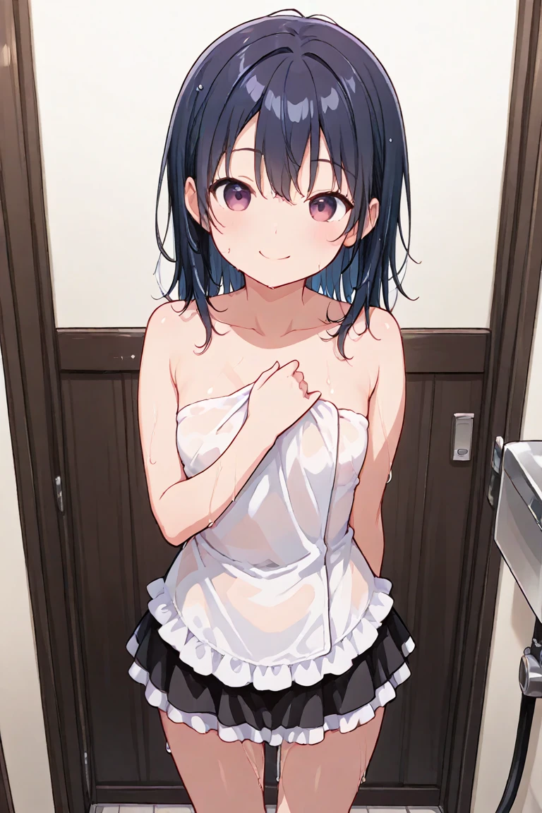 A girl with short black hair and modest pubic hair in a long white slip is tied up with her hands behind her back and forced to have sex with a naked middle-aged man while crying and groaning in desperation.、Physical Education Preparation Room