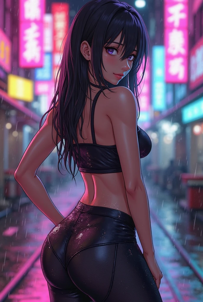 girl spacepunk,(((1girl))),((beautiful girl with bright and luminous cat ears)),

(large breasts:1.4),saggy breasts,((((black hair,black messy hair,colored inner hair,large hair,absurdly long unkempt hair:1.35,long black hair,ear breathing)))),((((cat ears,cat ears on head,big cat ears, glowing cat ears:1.5)))),(((pink eyes:1.3,upturned eyes:1.3,perfect eyes,beautiful detailed eyes,finely detailed beautiful eyes:1,symmetrical eyes:1))),((fat)),(((lustrous skin:1.5,bright skin: 1.5,skin tanned,shiny skin,very shiny skin,shiny body,plastic glitter skin,exaggerated shiny skin, illuminated skin, wet legs))),(spider lower abdomen,narrow waist,wide hip,athletic body,inflated legs,delicate detailed fingers,detailed body,human hands,(detailed face)),

cute,slutty,seductive,erotic,(((nsfw))),

zettai ryouiki,revealing clothing,show skin,((((underboob)))),(cleavage),(semi-naked,with little clothing,((tiny thong)),bare legs,visible thong straps),((((crop top hoodie,cropped hoodie,hoodie,hoodie intricate)))),((wet clothes,detailed outfit,detailed clothes)),

(dynamic pose:1.0),solo focus,embarrassed,(centered,scale to fit dimensions,Rule of thirds),

((((cyberpunk city by the ocean,huge buildings,neon signs,puddles)))),stormy sky,threatening sky,dark clouds,((synthwave background theme,detailed background : 1.25)),((((night,nice lighting decorations,detailed architecture)))),

(best quality,high resolution,sharp focus,ultra detailed,extremely detailed,extremely high quality artwork,(realistic,photorealistic:1.37),8k_wallpaper,(extremely detailed CG 8k),(very fine 8K CG),((hyper super ultra detailed perfect piece)),flawless,(((masterpiece))),illustration,vibrant colors,(intricate),High contrast,Selective lighting,Double exposure,HDR (High Dynamic Range),Post-processing,Background blur,