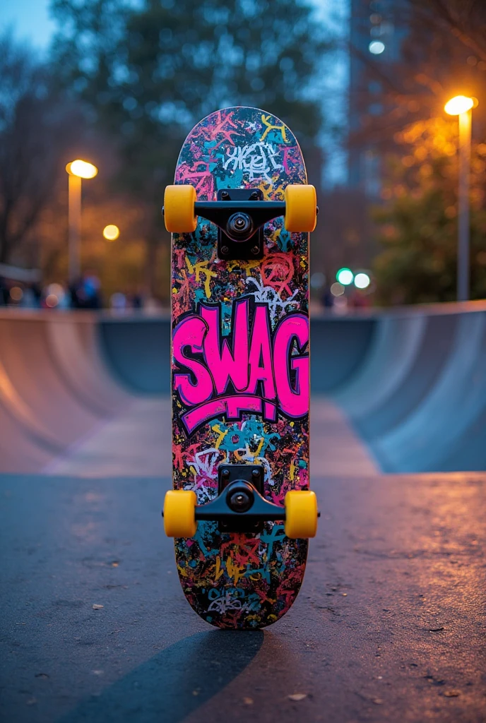 ((comic art)) A skateboard with graffiti on it