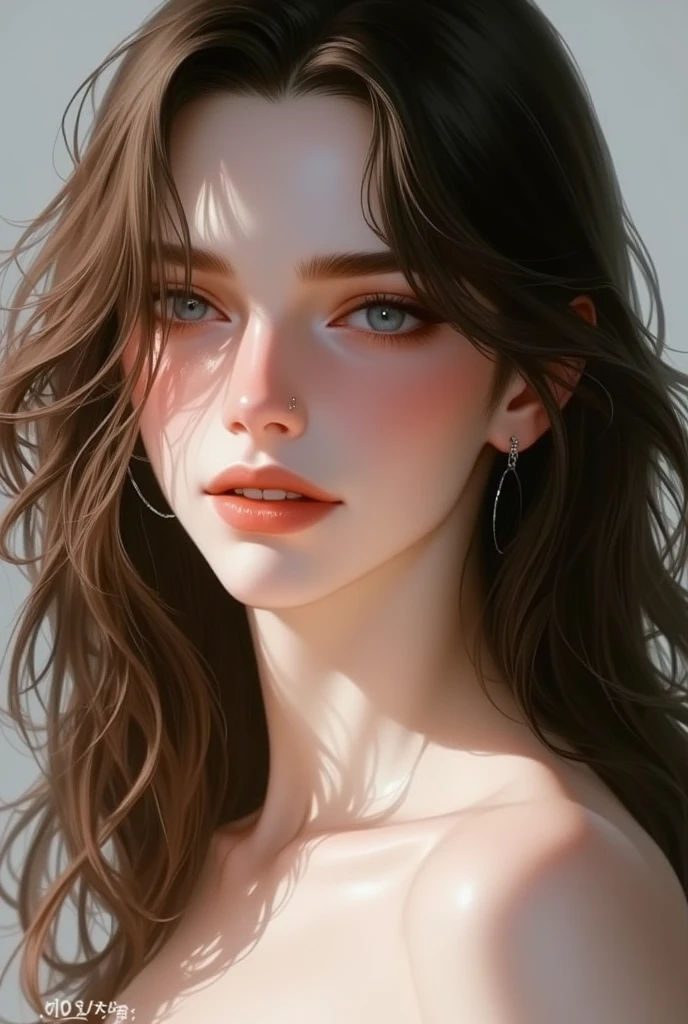 oil painting by Leonardo da Vinci, realistic photography, closeup face of Jennifer Lopes with white and messy hair, her eyes are sweet and vibrant, her face is symmetrical, silky peach skin, soft torch luminosity on the face by REMBRADT, Adobe Illustration, Trending on Artstation, 8K, hd, cinematic, masterpiece, magnificent art, best quality