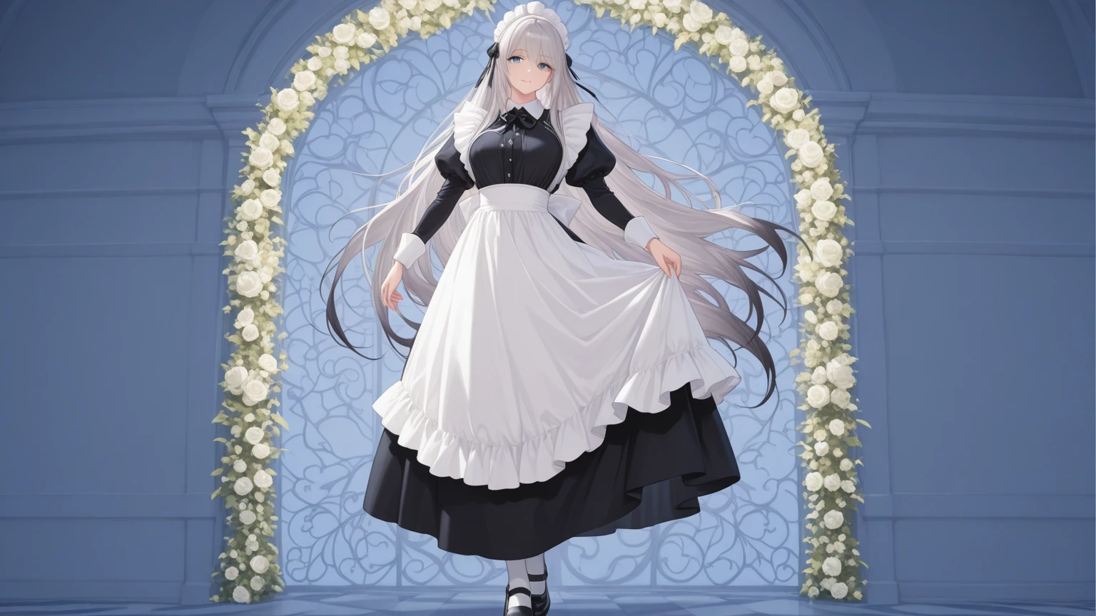 lexington \(warship girls r\),1girl, solo, (8k, masterpiece:1.2), highly detailed, ultra-detailed, masterclass, hair_between_eyes, braid, perfect lighting, medium breasts, hair ornament, Flaxen long hair(delicate eyes), (blue eyes), (detailed facial features), full body, long_hair, blush, feathers hair ornament, (dark blue wedding dress:1.2) night, windows, indoors, light, indoors, carpet, illustration, cowboy shot, masterpiece, best quality, best quality,Flaxen long hair(delicate eyes),(blue eyes),(MediumBlue evening dress:1.2),