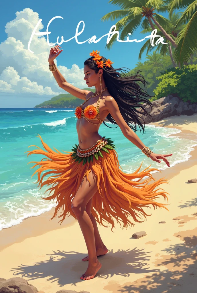 Naked hula dancing native woman